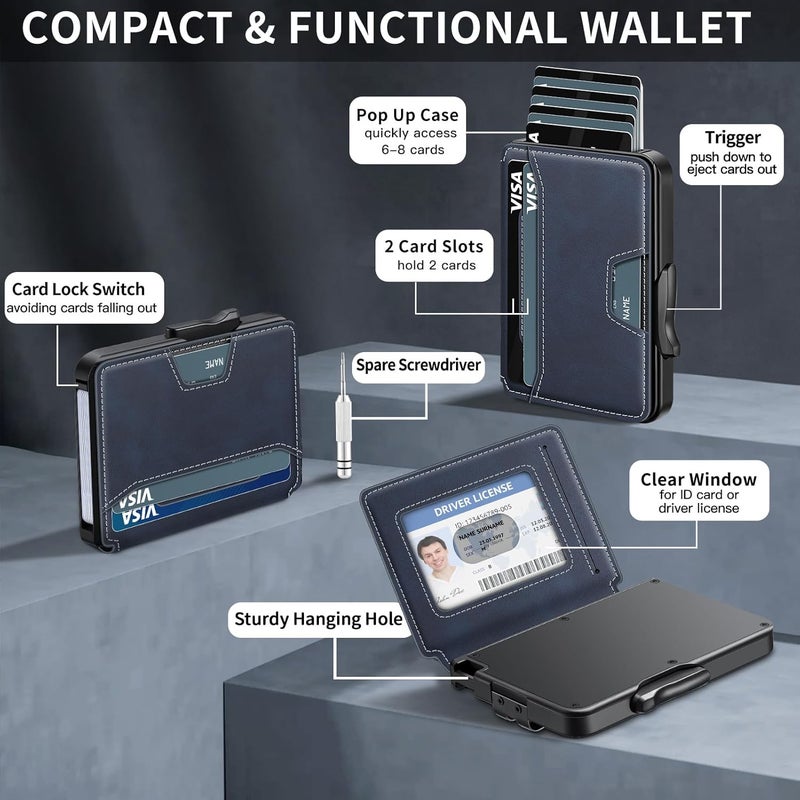 SEMORID Wallet for Men, Mens Wallet Minimalist Slim Wallet, RFID Blocking Smart Pop Up Wallet with Money Clip & ID Window, Metal Compact Wallet, Aluminum Credit Card Holder Wallet - Image 5